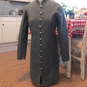 70s Quilted Cardigan Duster with Mandarin round neck Button Up